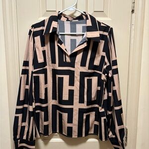 SHEIN Black & Beige Striped Collared Top